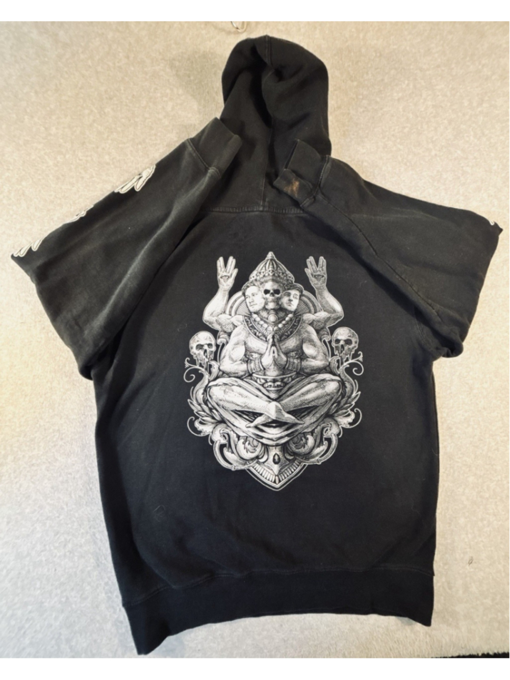 Unus Annus Goddus Independent Trading Co Hoodie Mens Large Black Skulls Hands